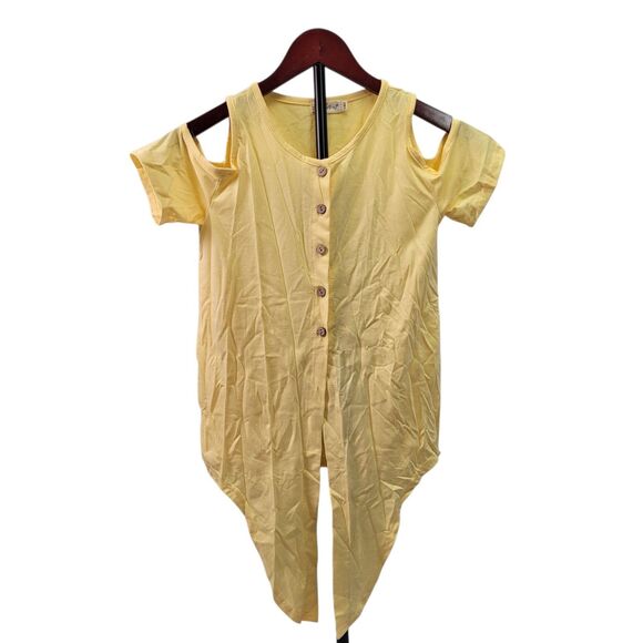 BesserBay Girls Button-Up Cold Shoulder & Tie Yellow Shirt Size 9-10 Years Old - Picture 2 of 11